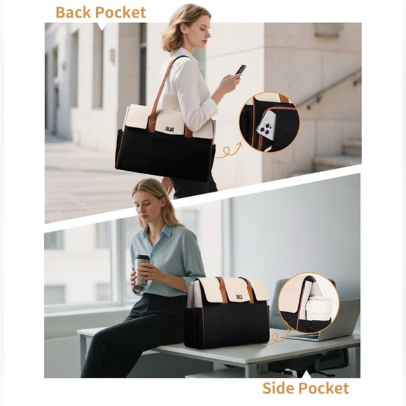 Stylish Laptop Tote Bag with Insulated Lunch Compartment for Women, NEW - Picture 4 of 12